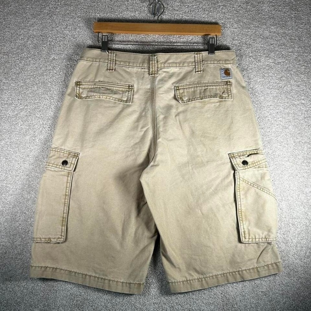 Vintage Carhartt tan brown faded baggy long workwear cargo shorts Size 36